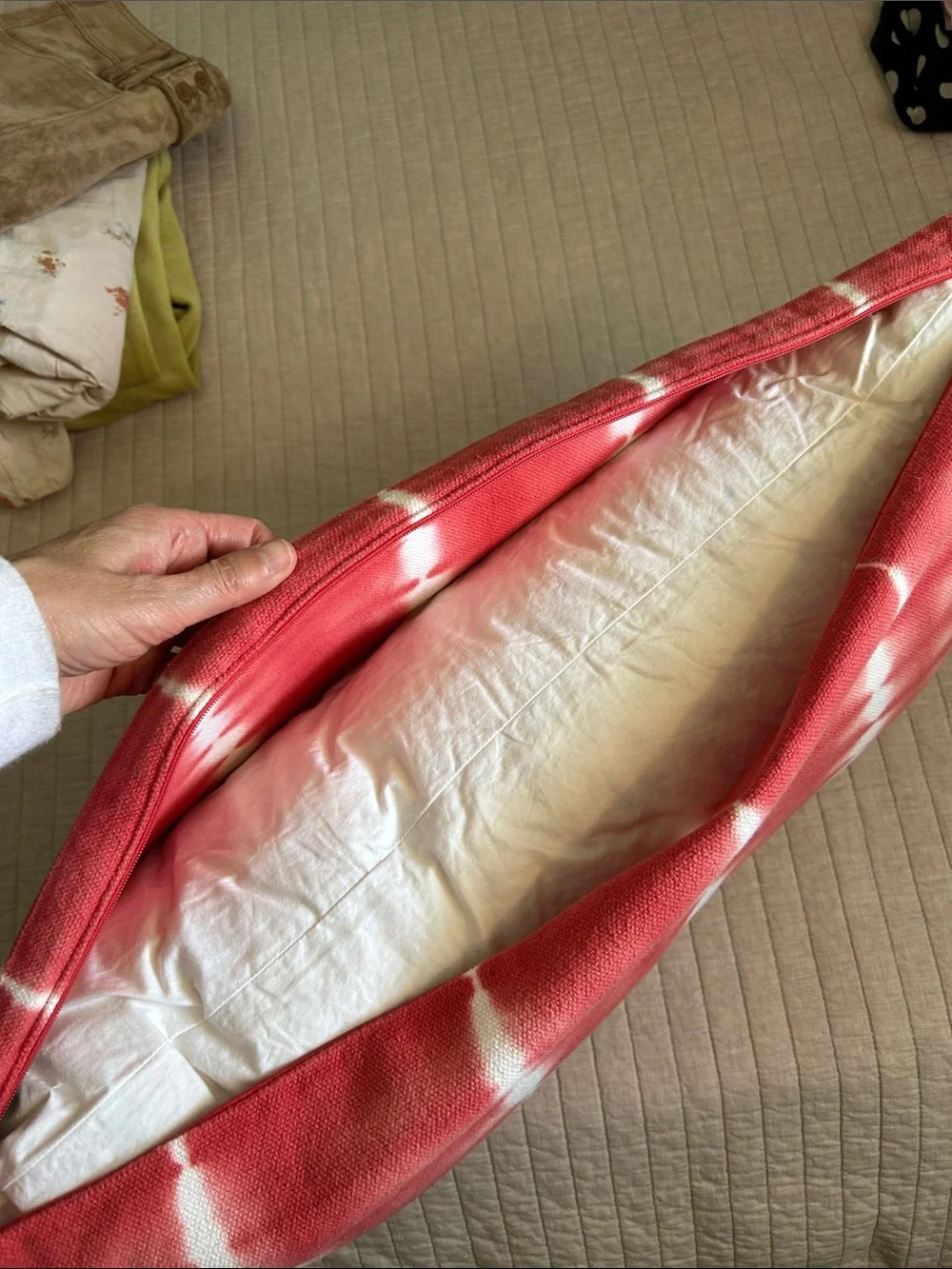 Ralph Lauren washed red white tie dye 4th of July lumbar rectangle down pillow